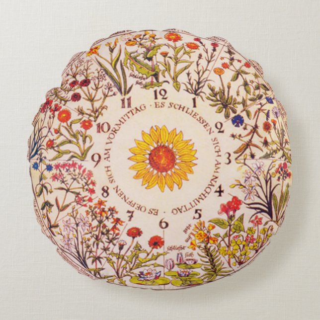 Floral Clock Garden Lovers Round Pillow (Front)