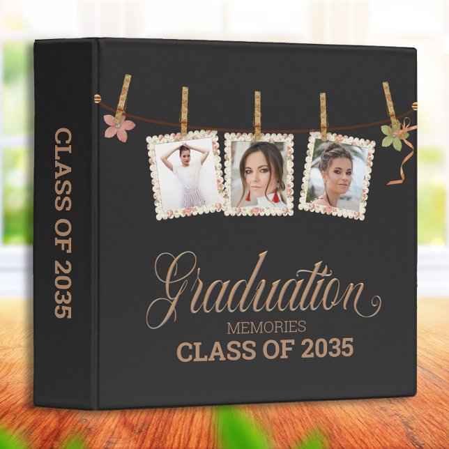Floral Clothesline Graduation Photo Memory Album 3 Ring Binder (Creator Uploaded)