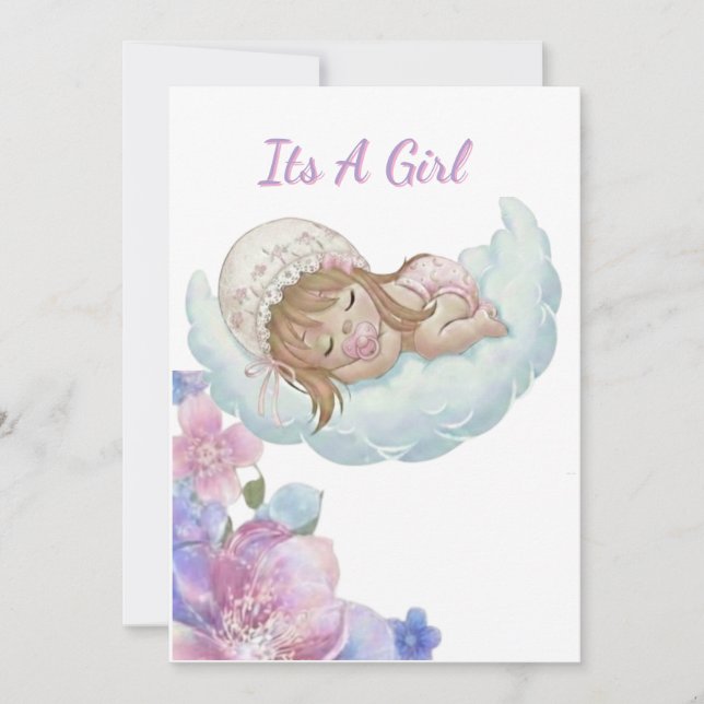 Floral cloud Baby girl Shower Invitation (Front)