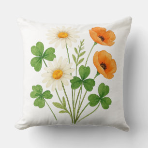 Floral Clover Bouquet St. Patrick’s Day Throw Pillow