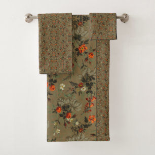Floral Clusters in Orange-Red Roses  Bath Towel Set