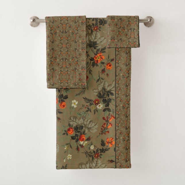  Floral Clusters in Orange-Red Roses  Bath Towel Set (Insitu)