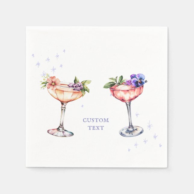 Floral Cocktail Birthday Invite Napkins (Front)