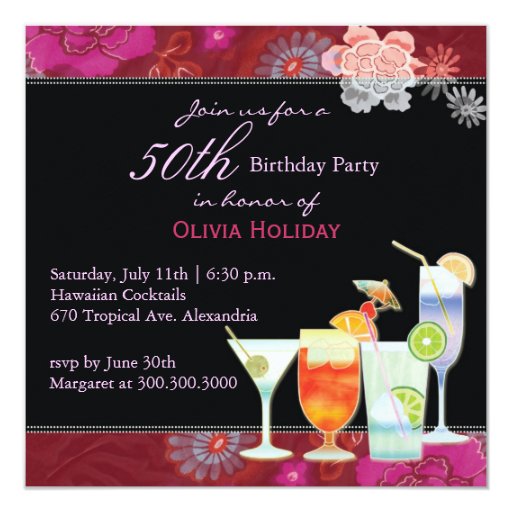 Floral Cocktails 50th Birthday Party Card | Zazzle