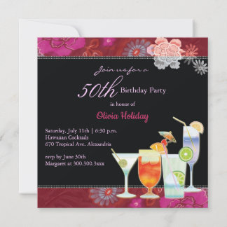 Floral Cocktails 50th Birthday Party Invitation