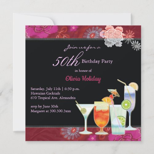 50th Birthday Party Invitation:Tropical Cocktails
