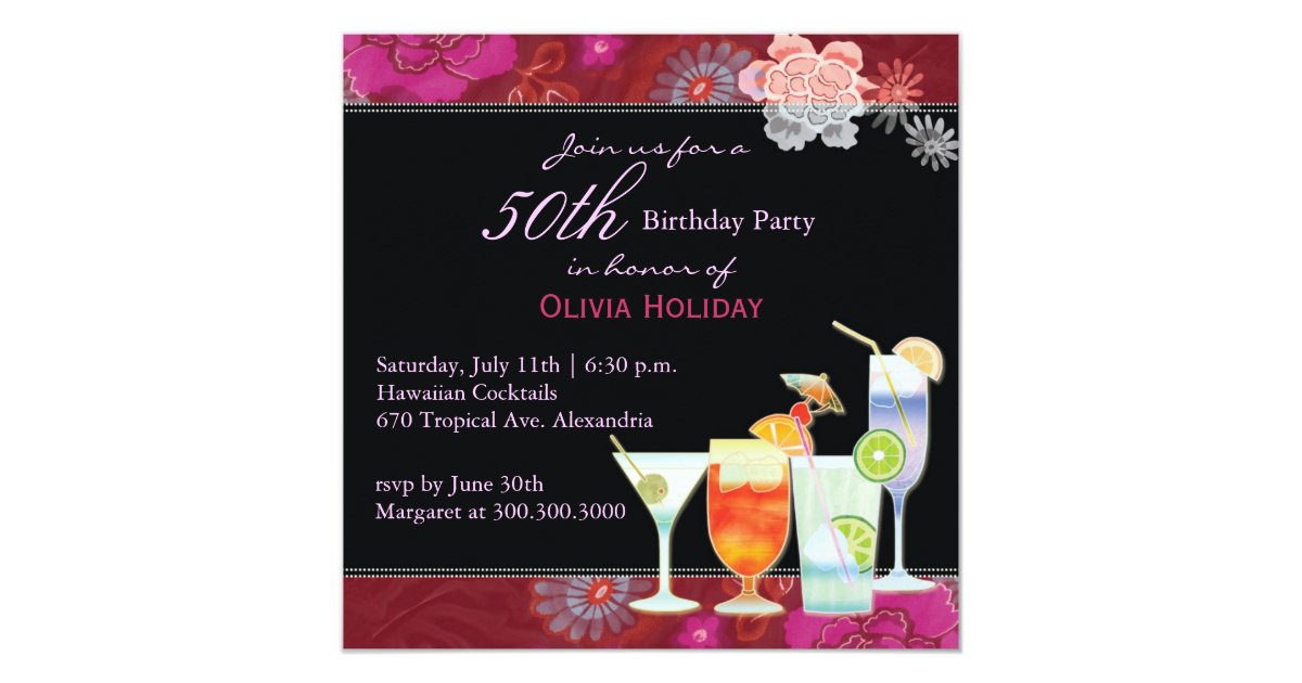 Floral Cocktails 50th Birthday Party Invitation | Zazzle.com
