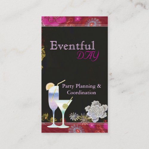 Floral Cocktails Party Planner Business Cards