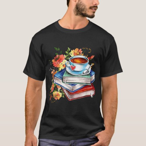 Floral  Coffe Latte Book Lover Book Nerd Bookworm T_Shirt