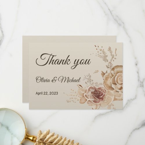 Floral Coffee Cream elegant Butterfly boho Wedding Thank You Card