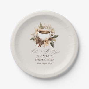 Floral Coffee Love is Brewing Bridal Shower Paper Plates