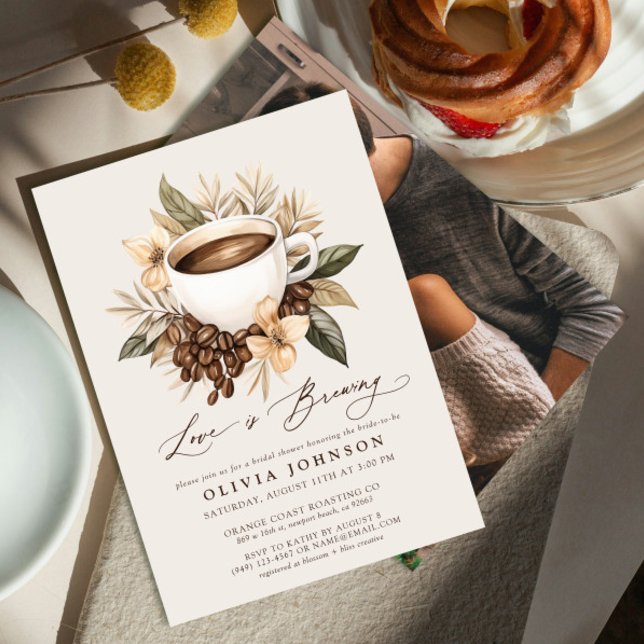 Floral Coffee Love is Brewing Photo Bridal Shower Invitation (Creator Uploaded)