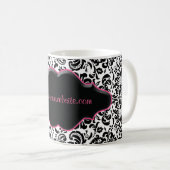 Floral Coffee Mug Damask Frame Black White Pink (Front Right)
