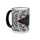 Floral Coffee Mug Damask Frame Black White Pink