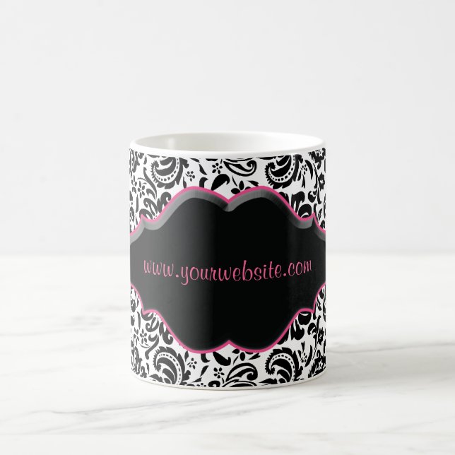 Floral Coffee Mug Damask Frame Black White Pink (Center)