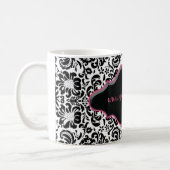 Floral Coffee Mug Damask Frame Black White Pink (Left)