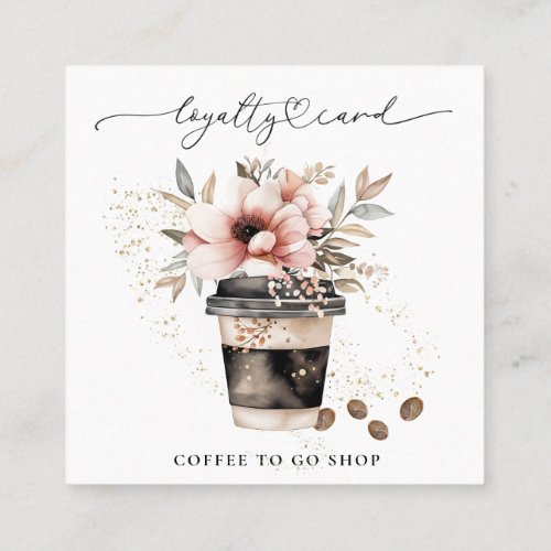  Floral Coffee To Go Espresso QR Rewards Loyalty Card