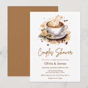 Floral Coffee Wedding Couples Bridal Shower Invitation