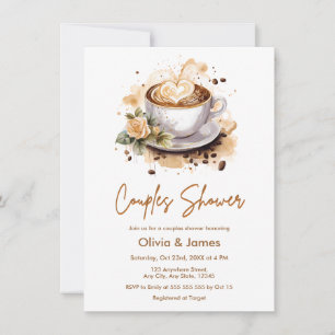 Floral Coffee Wedding Photo Couples Bridal Shower Invitation