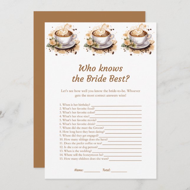 Floral Coffee Who Knows the Bride Best Game Cards  (Front/Back)