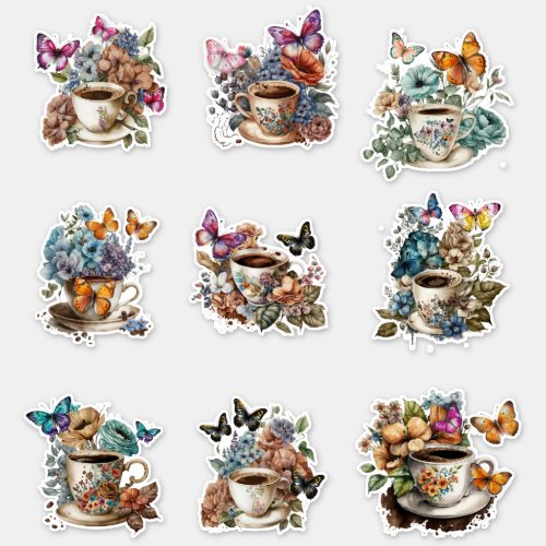 Floral Coffee with Butterfly Sticker