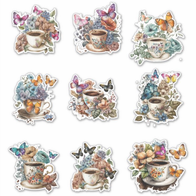 Floral Coffee with Butterfly Sticker (Front)