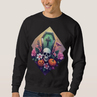 Floral Coffin Skull with pumpkin Pixel art Sweatshirt