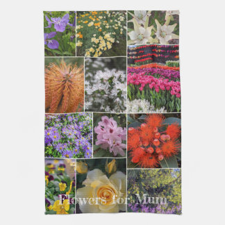 Floral Collage Flowers for Mum Tea Towel