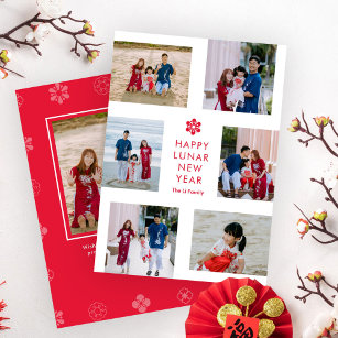 Floral Collage Lunar New Year Chinese New Year Holiday Card