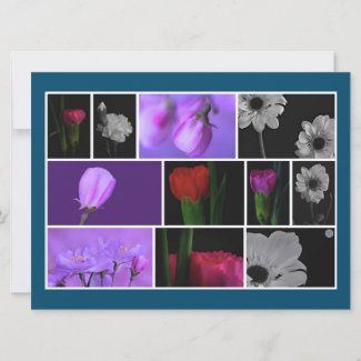 Floral Collage on Ocean Blue Flat Greeting Card