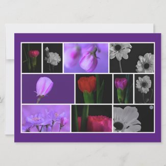 Floral Collage on Royal Purple Flat Greeting Card
