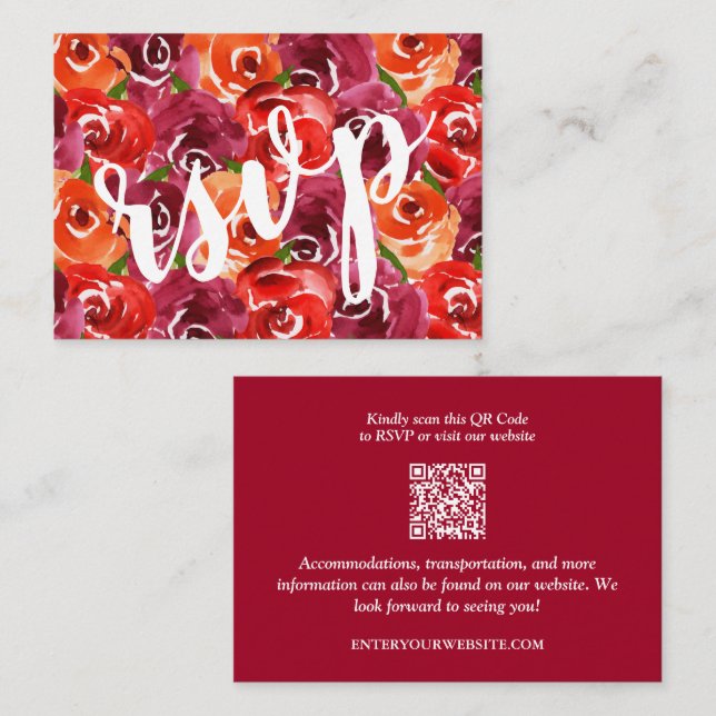 Floral Collage Wedding QR Code RSVP Enclosure Card (Front/Back)