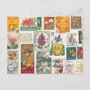 Floral Collage - World Stamps Postcard