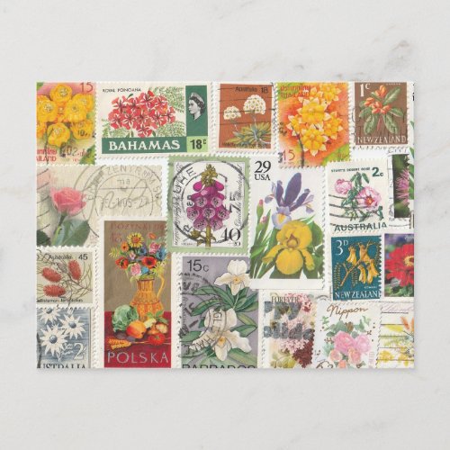 Floral Collage _ World Stamps Postcard