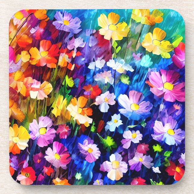 Floral Color Explosion Beverage Coaster (Front)