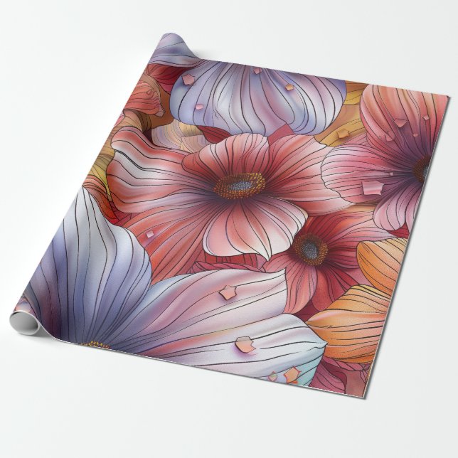 Floral Colored Pencil Wrapping Paper (Unrolled)