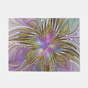 Floral Colorful Abstract Fractal Art Pink & Gold Doormat