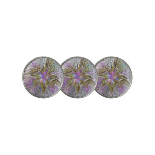 Floral Colorful Abstract Fractal Art Pink & Gold Golf Ball Marker