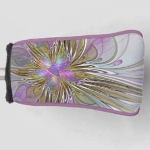 Floral Colorful Abstract Fractal Art Pink & Gold Golf Head Cover