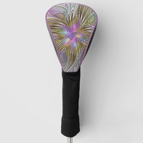 Floral Colorful Abstract Fractal Art Pink  Gold Golf Head Cover