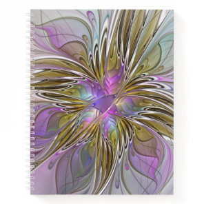Floral Colorful Abstract Fractal Art Pink & Gold Notebook