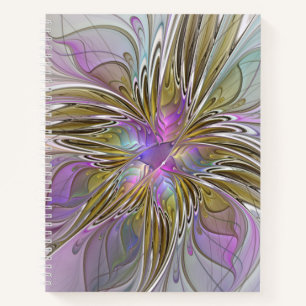 Floral Colorful Abstract Fractal Art Pink & Gold Notebook