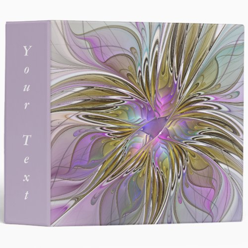 Floral Colorful Abstract Fractal Pink  Gold Text 3 Ring Binder