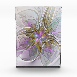 Floral Colorful Abstract Fractal With Pink & Gold Acrylic Award