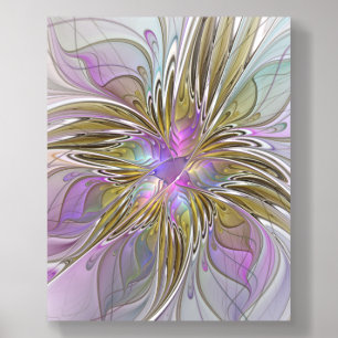 Floral Colorful Abstract Fractal With Pink & Gold Acrylic Photo Tile
