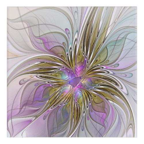 Floral Colorful Abstract Fractal With Pink  Gold Acrylic Print