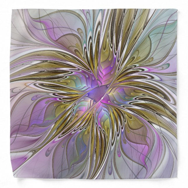 Floral Colorful Abstract Fractal With Pink & Gold Bandana (Front)