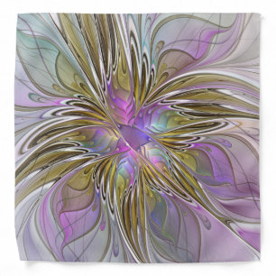 Floral Colorful Abstract Fractal With Pink & Gold Bandana