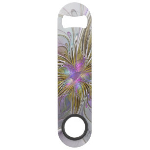 Floral Colorful Abstract Fractal With Pink & Gold Bar Key