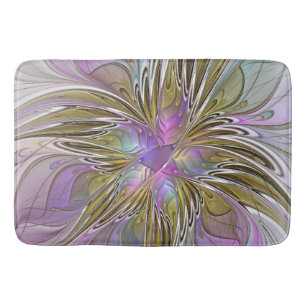 Floral Colorful Abstract Fractal With Pink & Gold Bath Mat